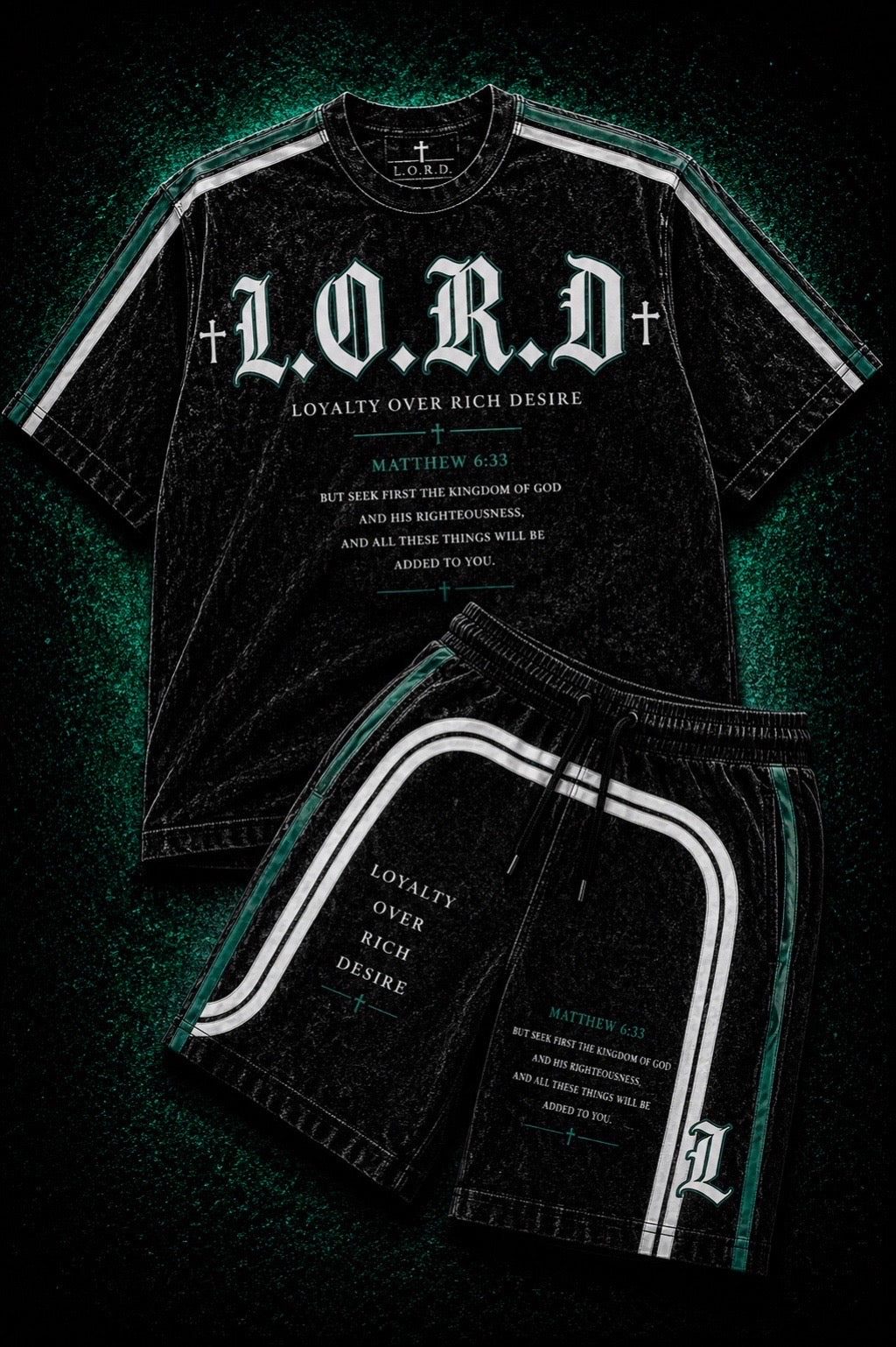 L.O.R.D “Loyalty Over Rich Desires” Premium emerald green Short Set