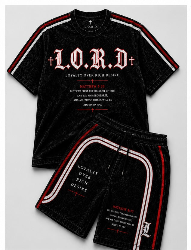 L.O.R.D “Loyalty Over Rich Desires” Premium red and black Short Set